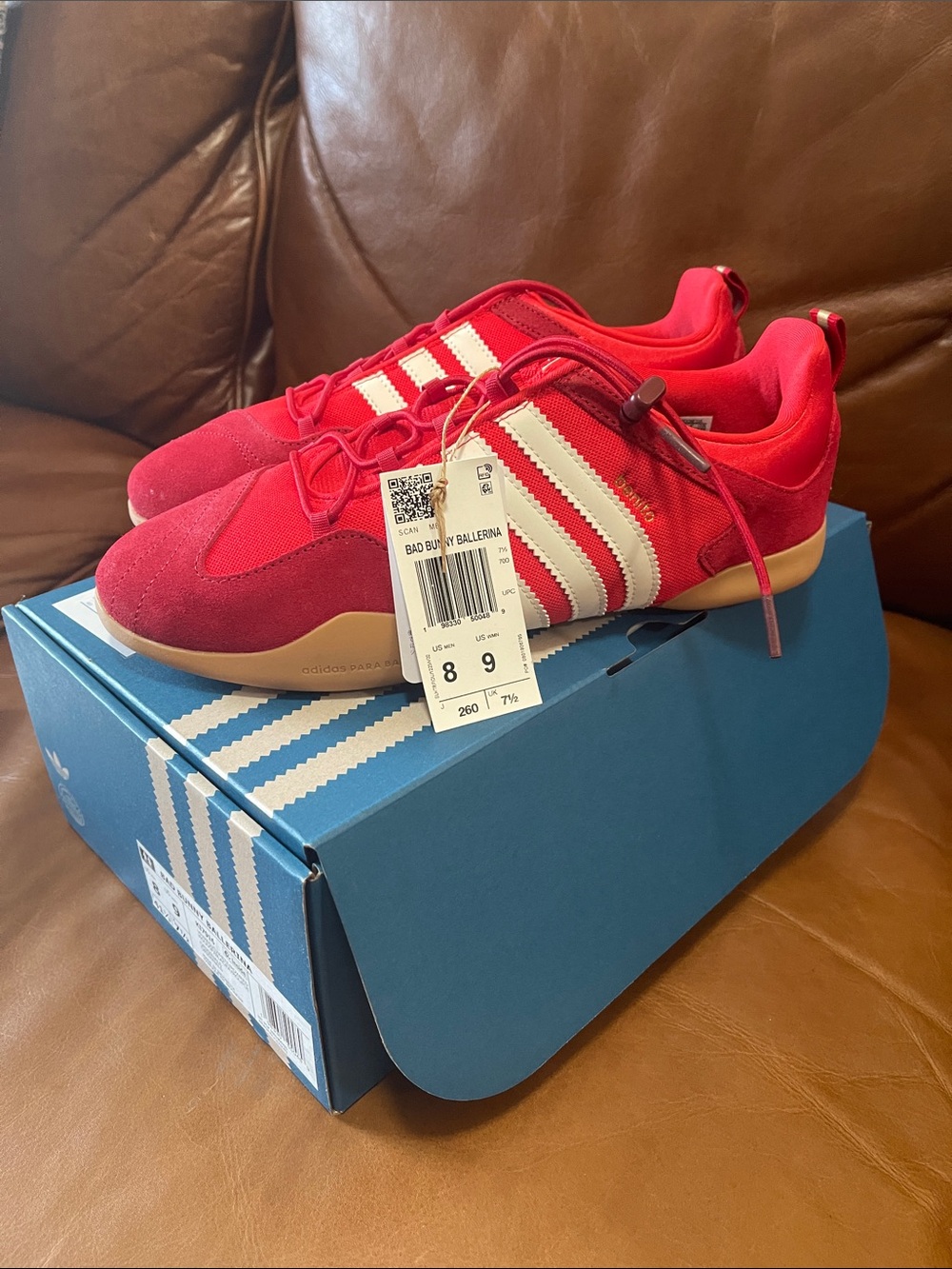 NWT Adidas x Bad Bunny Red & White Ballerina Sneakers